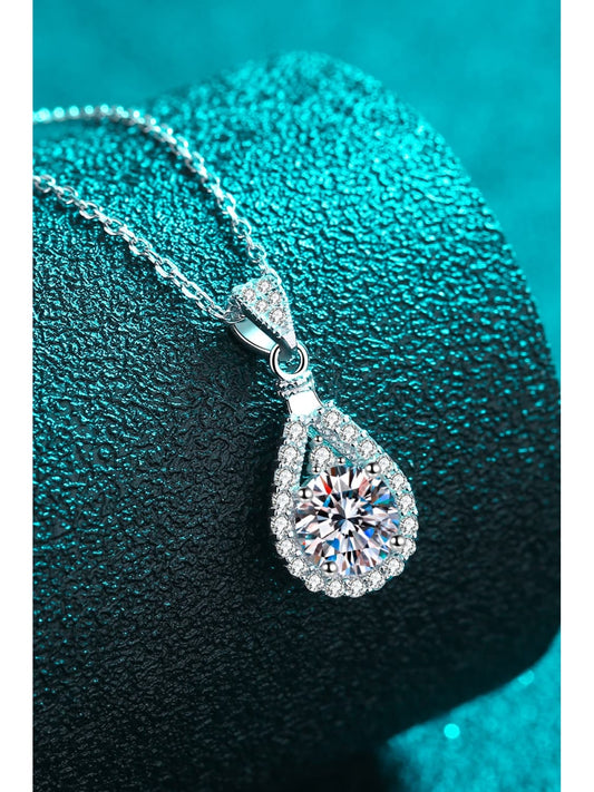 Women 2 Carat Moissanite Teardrop Pendant 925 Sterling Silver Necklace