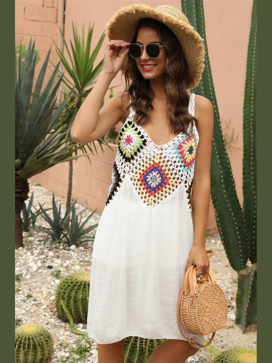 Geometric V-Neck Spaghetti Strap Cover Up Dress NicholesGifts