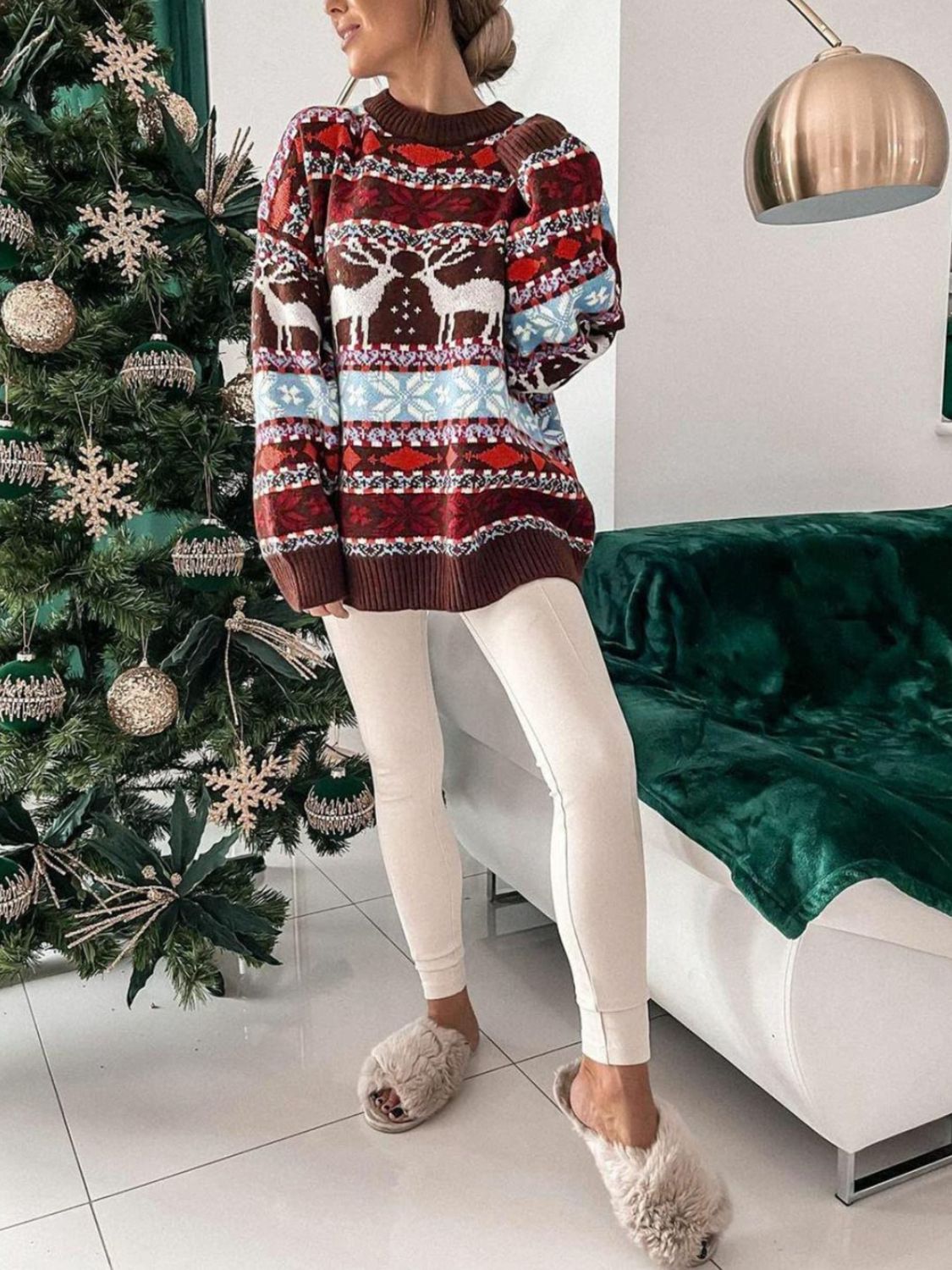 Geometric Round Neck Dropped Shoulder Sweater NicholesGifts