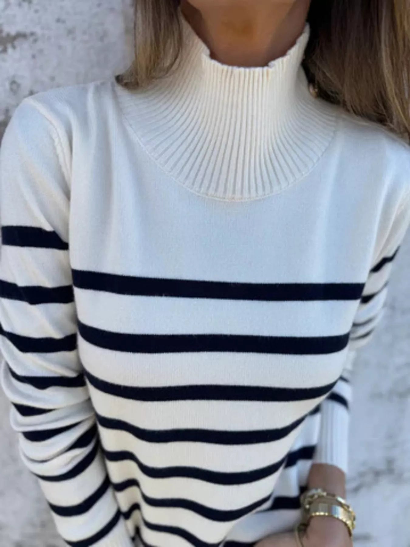 Full Size Striped Turtleneck Long Sleeve Sweater Plus Size Trendsi