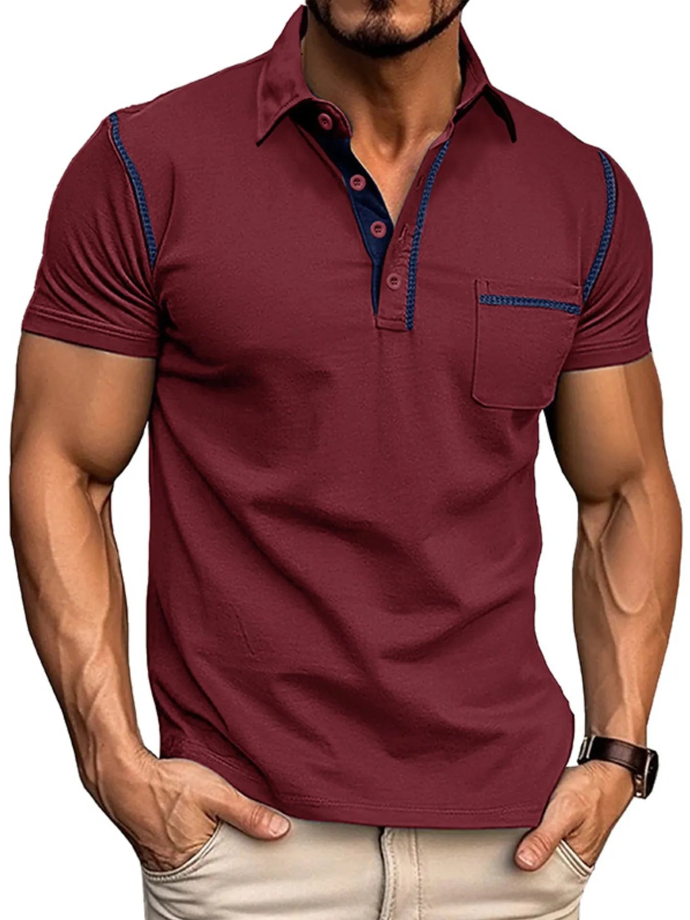 Men's Classic Polo Shirt with Contrast Stitching