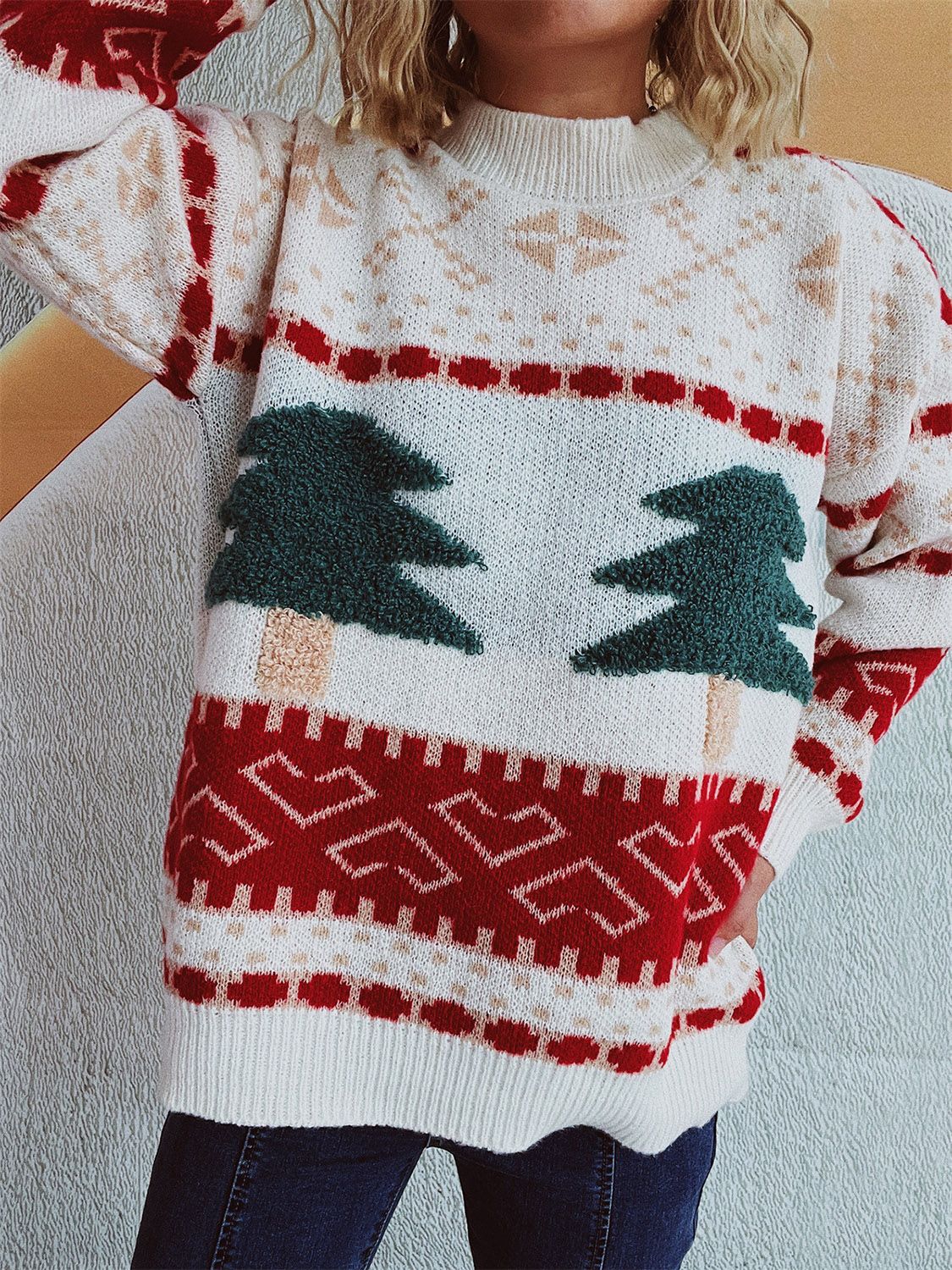 NicholesGifts Women Christmas Tree Mock Neck Long Sleeve Sweater NicholesGifts