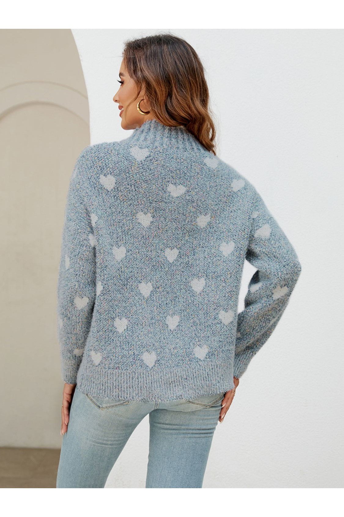 Women Heart Mock Neck Sweater NicholesGifts