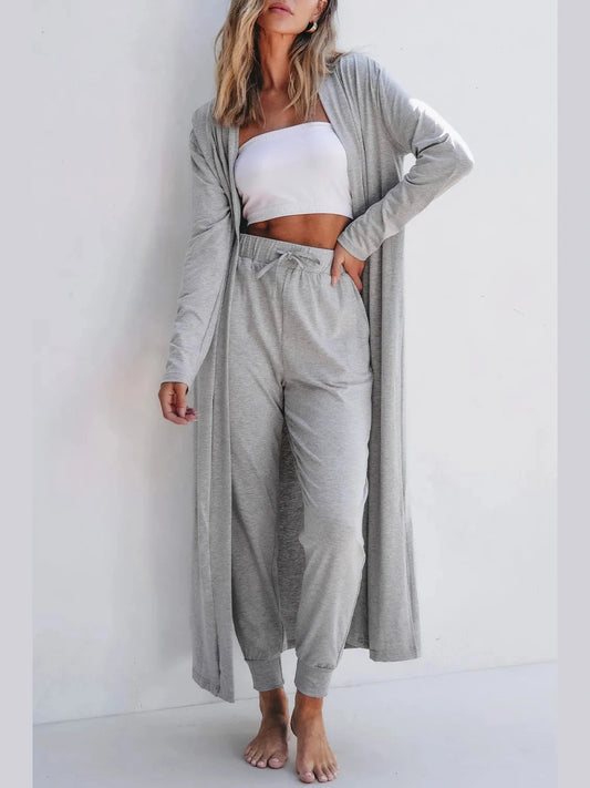 Open Front Long Sleeve Cardigan and Pants Lounge Set nicholesgifts
