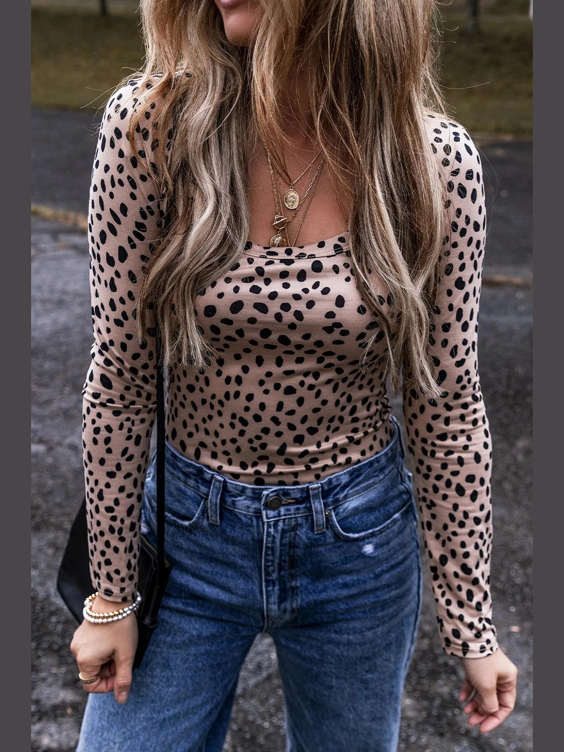 Animal Print Scoop Neck Long Sleeve Bodysuit