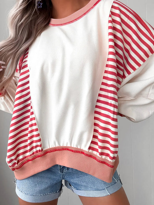 Stripe Color Block Contrast Stitching Oversize Sweatshirt