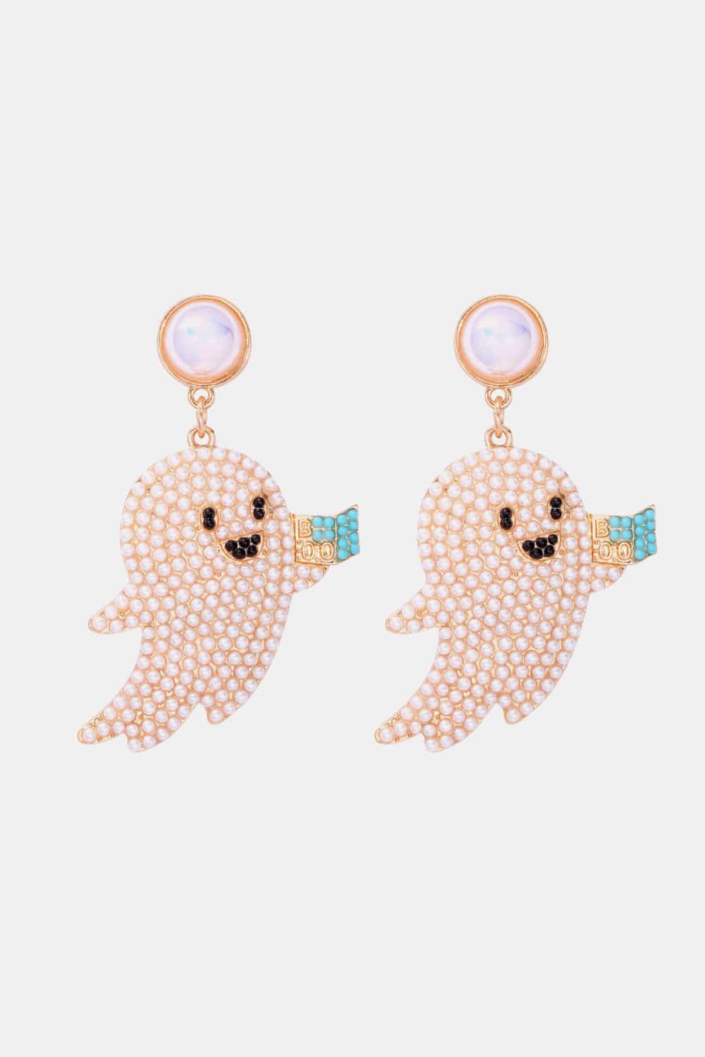 Women Ghost Shape Synthetic Pearl Dangle Earrings NicholesGifts