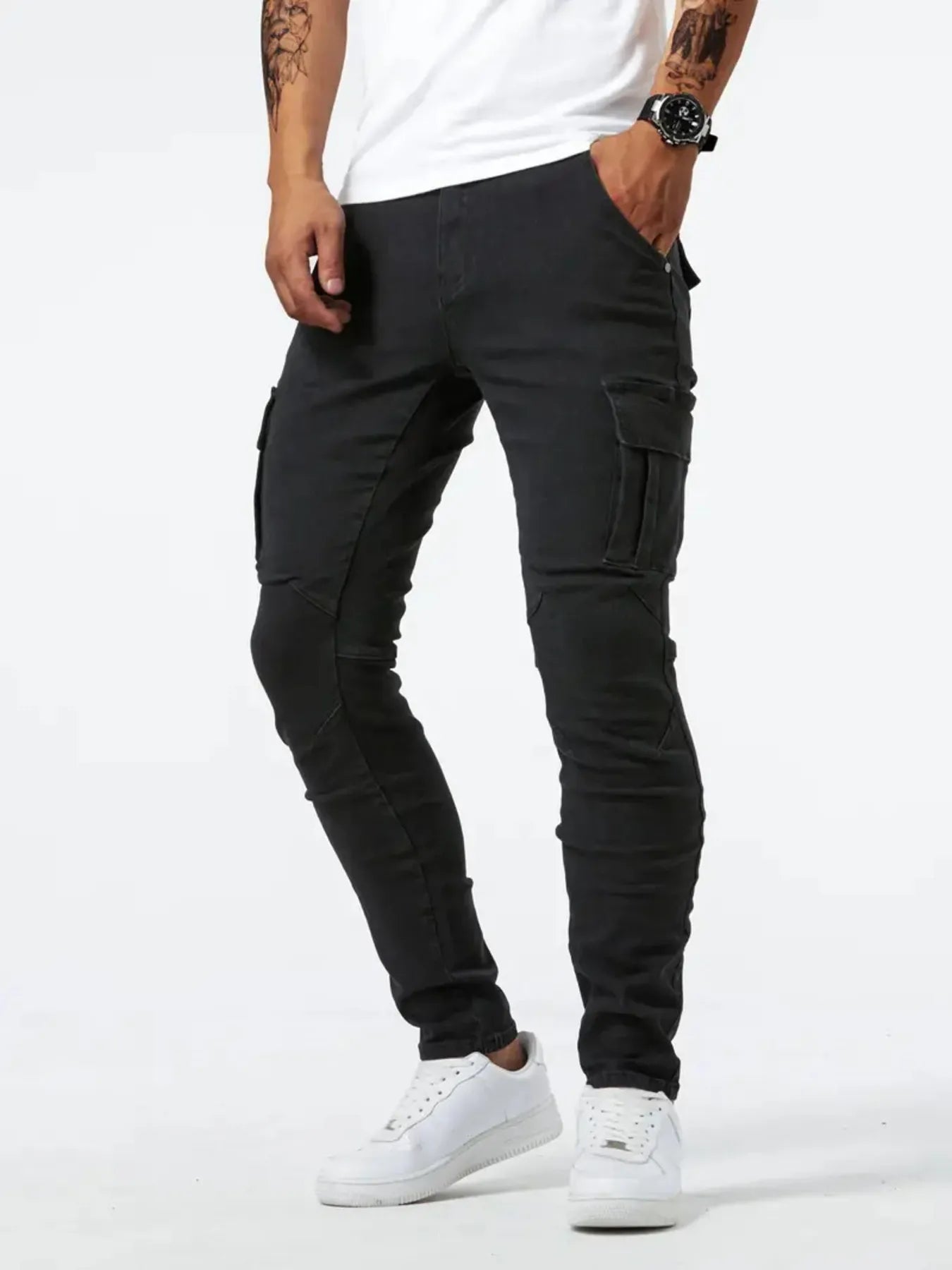 Men's Plus Size Skinny Cargo Jeans