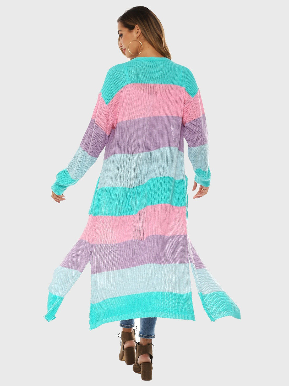 Color Block Long Sleeve Pocketed Cardigan nicholesgifts