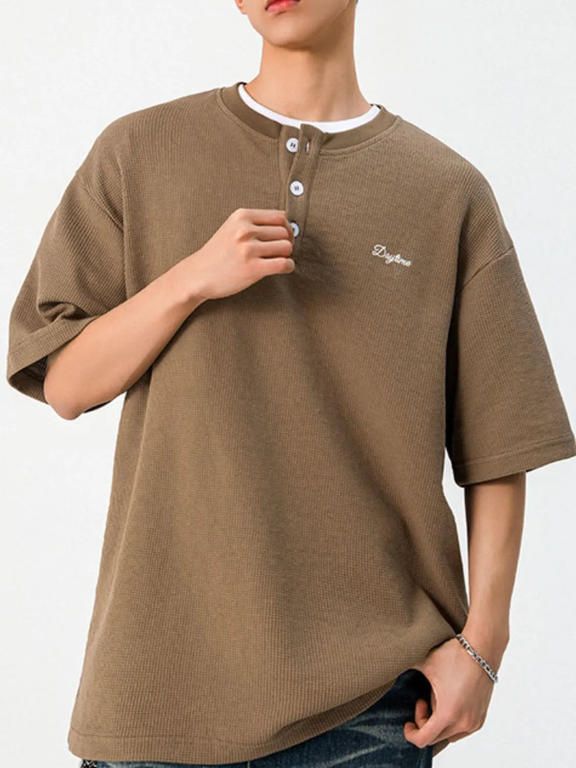 Men's Button Detail Half Sleeve Top NicholesGifts