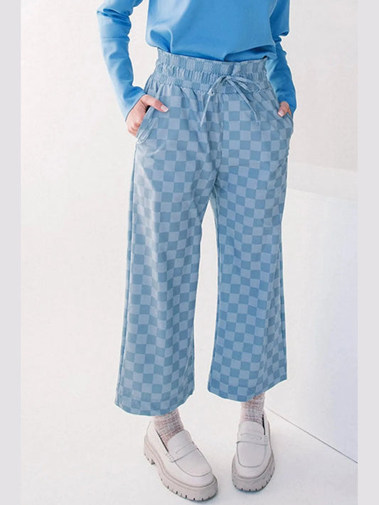 Checkered Elastic High Waist Loose Casual Pants NicholesGifts
