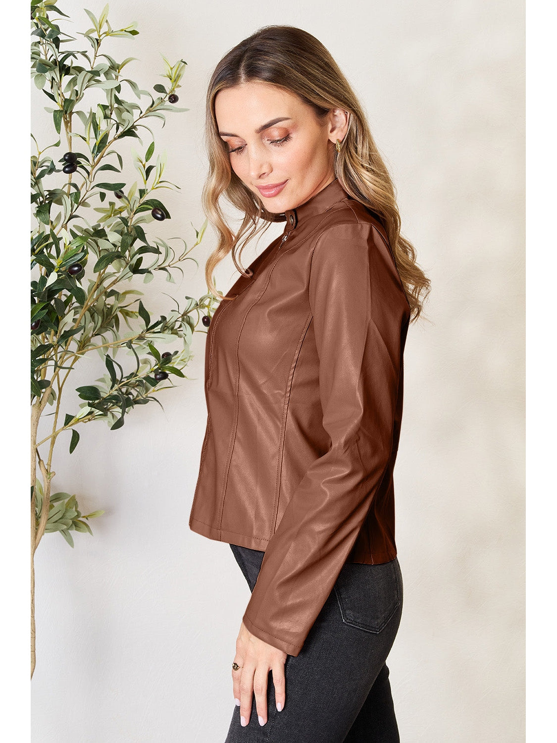 NicholesGifts Women Mock Neck Zip Up Jacket NicholesGifts