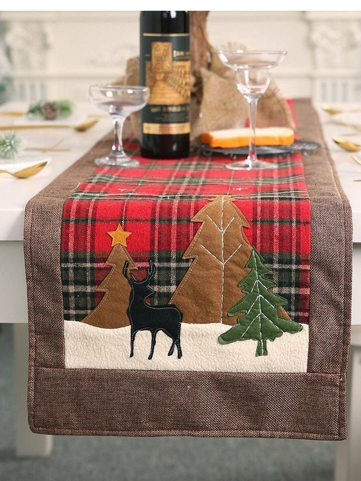 Plaid Christmas Element Table Runner