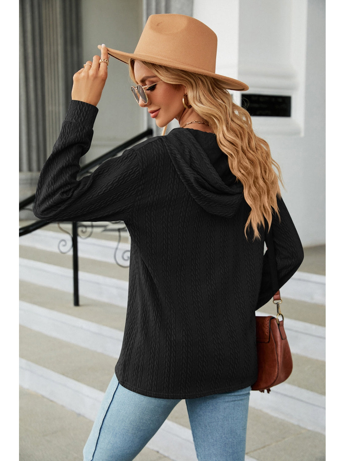 NicholesGifts Women Cable-Knit Long Sleeve Hoodie nicholesgifts