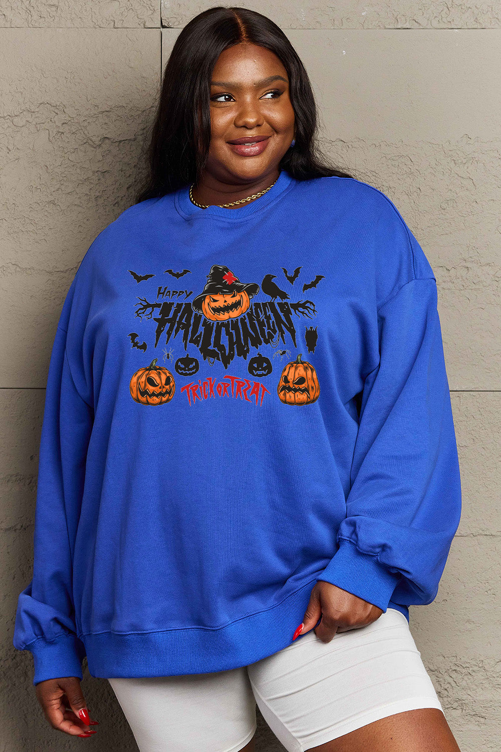 Women Simply Love Full Size Happy Halloween Trick or Treat Graphic Sweatshirt NicholesGifts