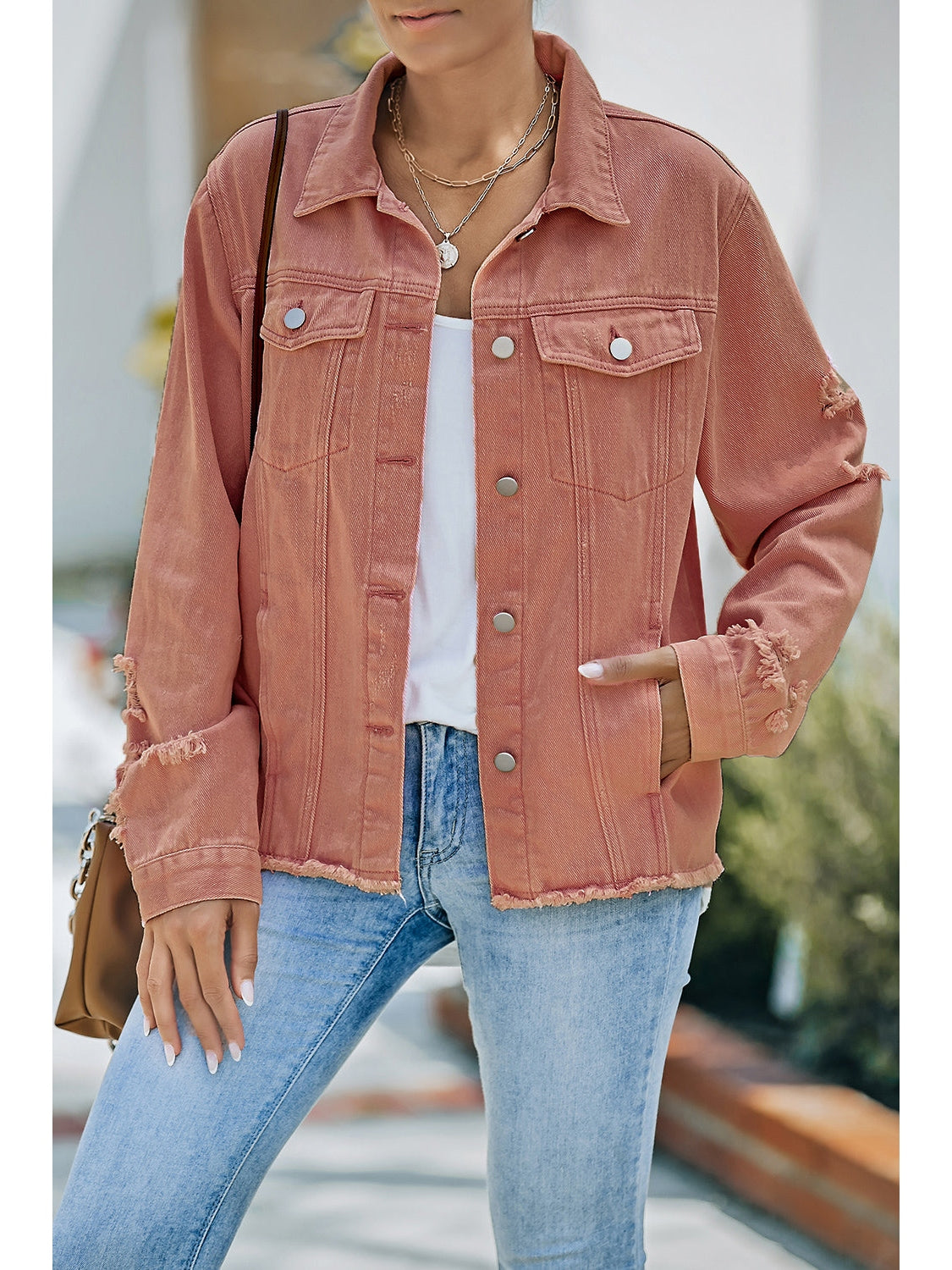 Distressed Raw Hem Denim Jacket NicholesGifts