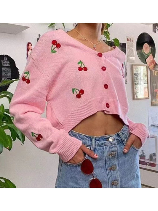 Women Cherry Button Down Cardigan NicholesGifts