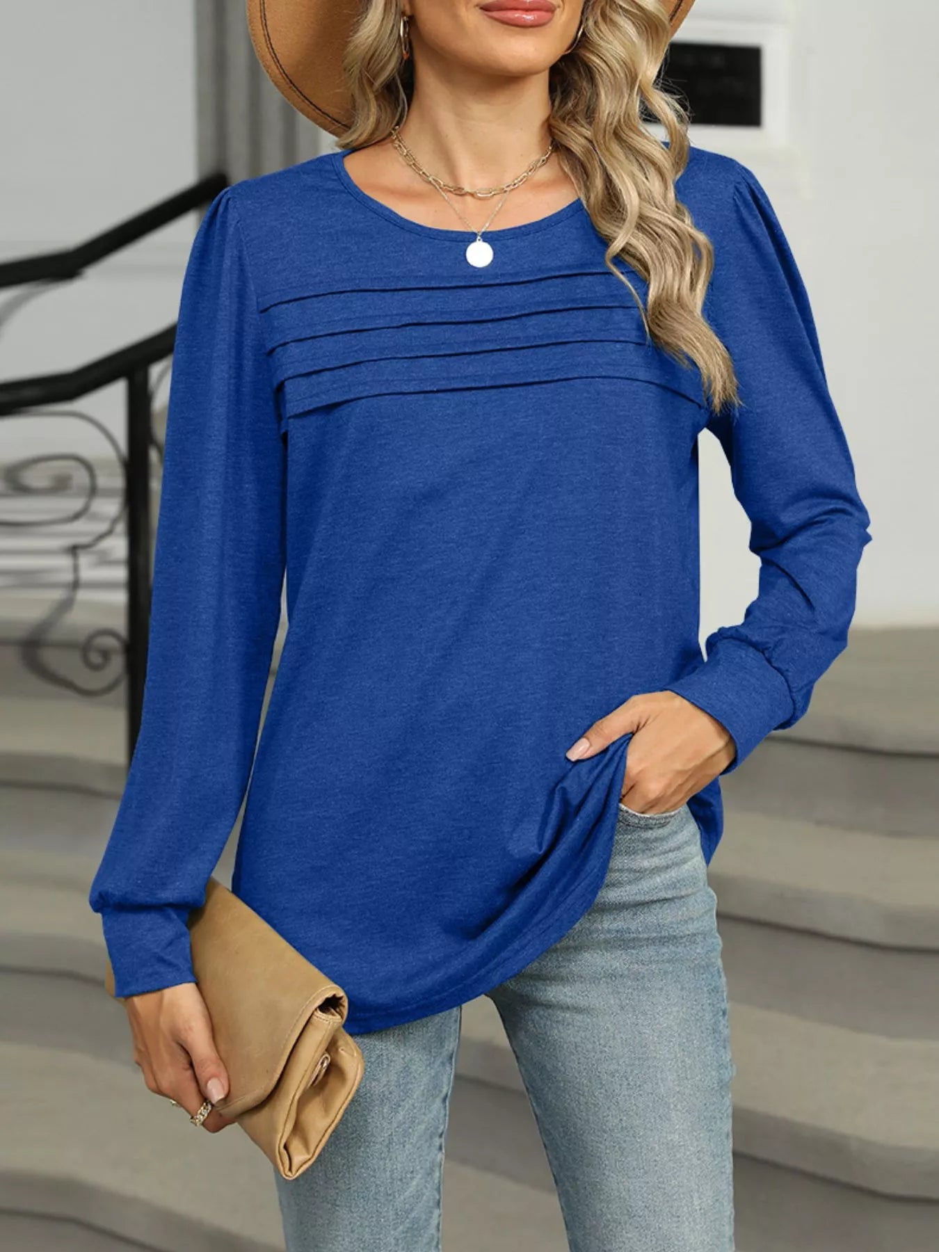 Long Sleeve Round Neck T-Shirt Trendsi