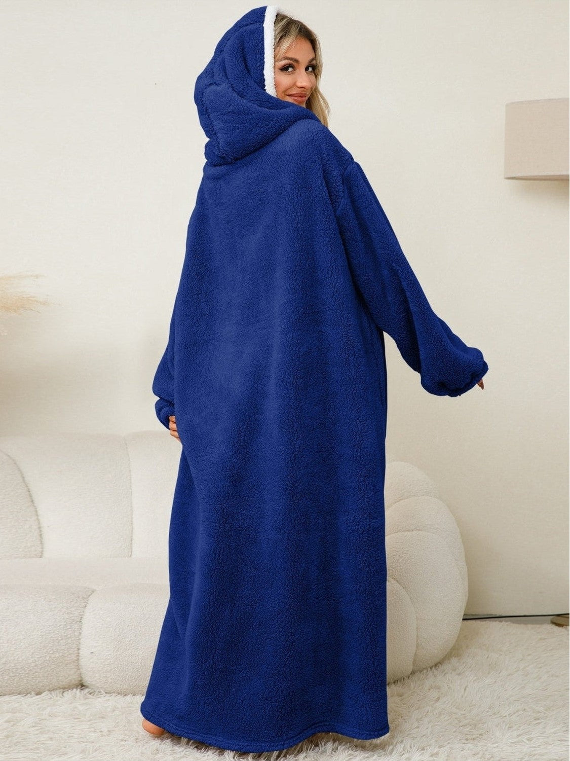 Pocketed Contrast Long Sleeve Hooded Lounge Dress