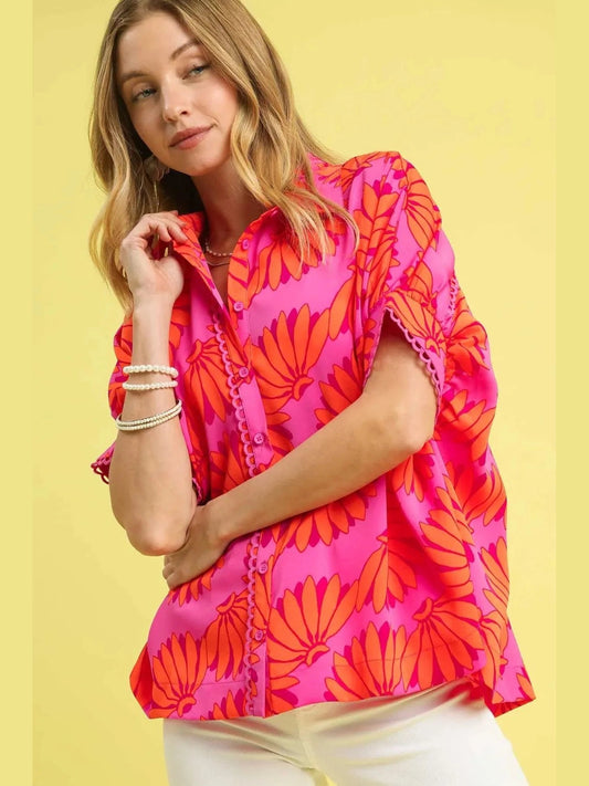 Umgee Printed Button-Up Relaxed Shirt