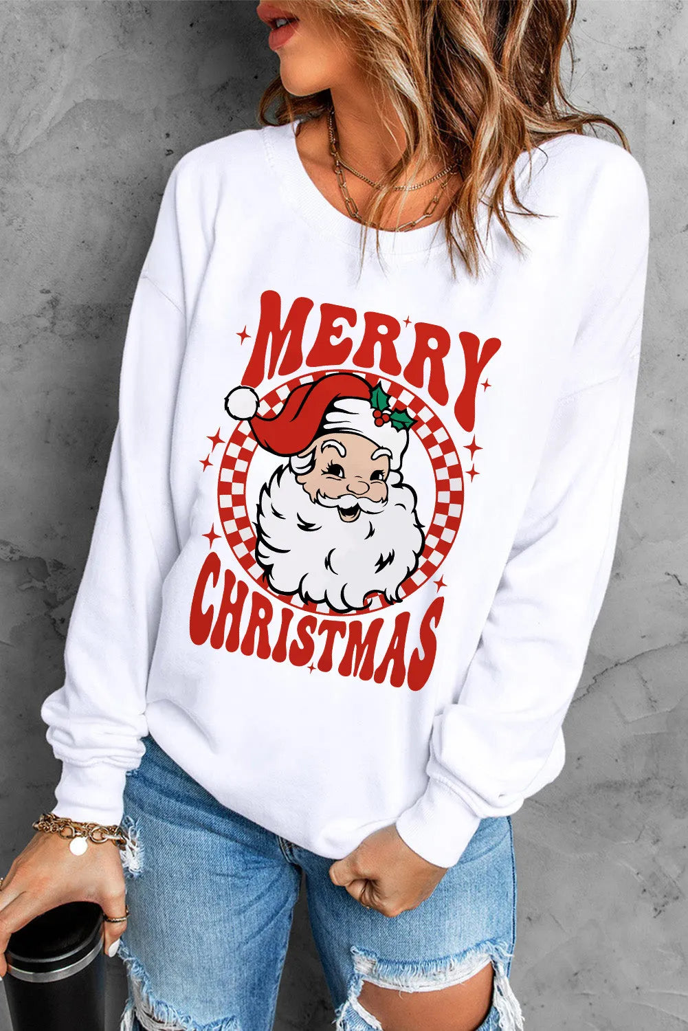 Santa Graphic Round Neck Long Sleeve Sweatshirt NicholesGifts