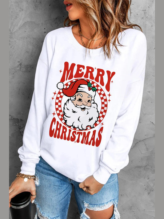 Santa Graphic Round Neck Long Sleeve Sweatshirt NicholesGifts