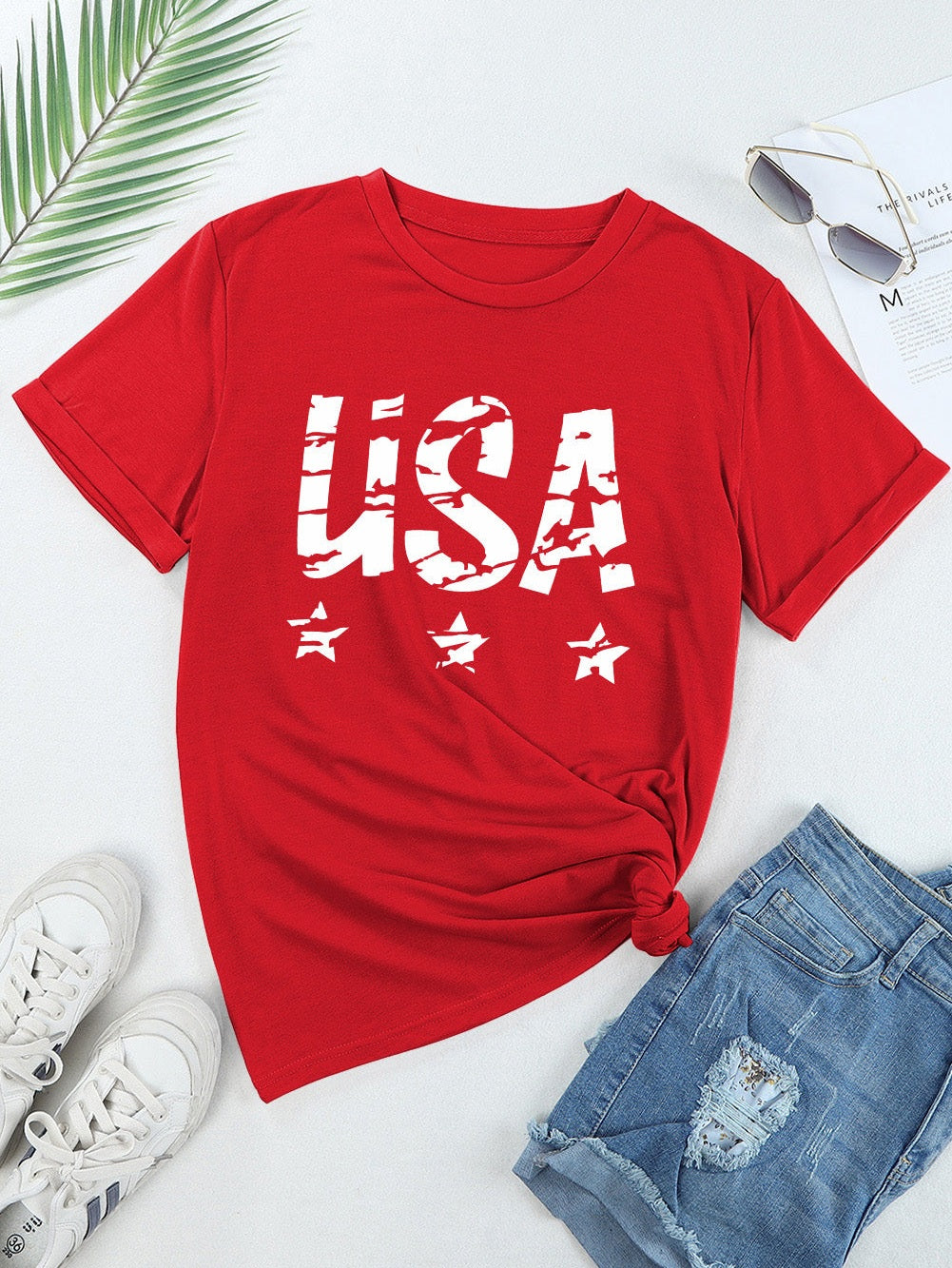 USA Round Neck Short Sleeve T-Shirt nicholesgifts