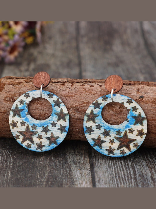 Cutout Star Print Wooden Dangle Earrings
