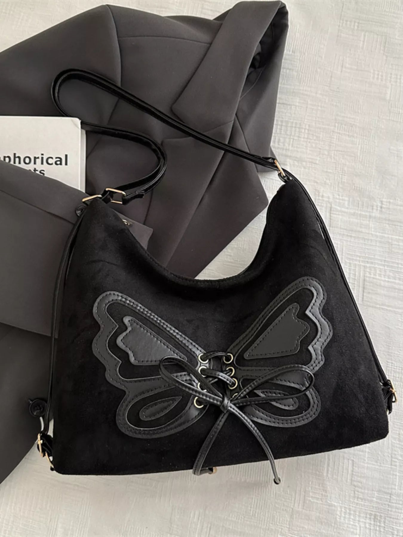 Butterfly Decor Lace-Up Shoulder Bag nicholesgifts