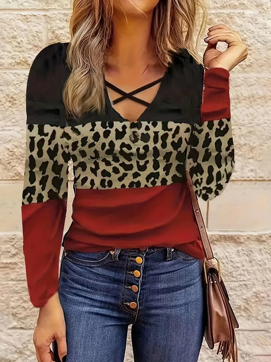 Crisscross Color Block Long Sleeve T-Shirt NicholesGifts