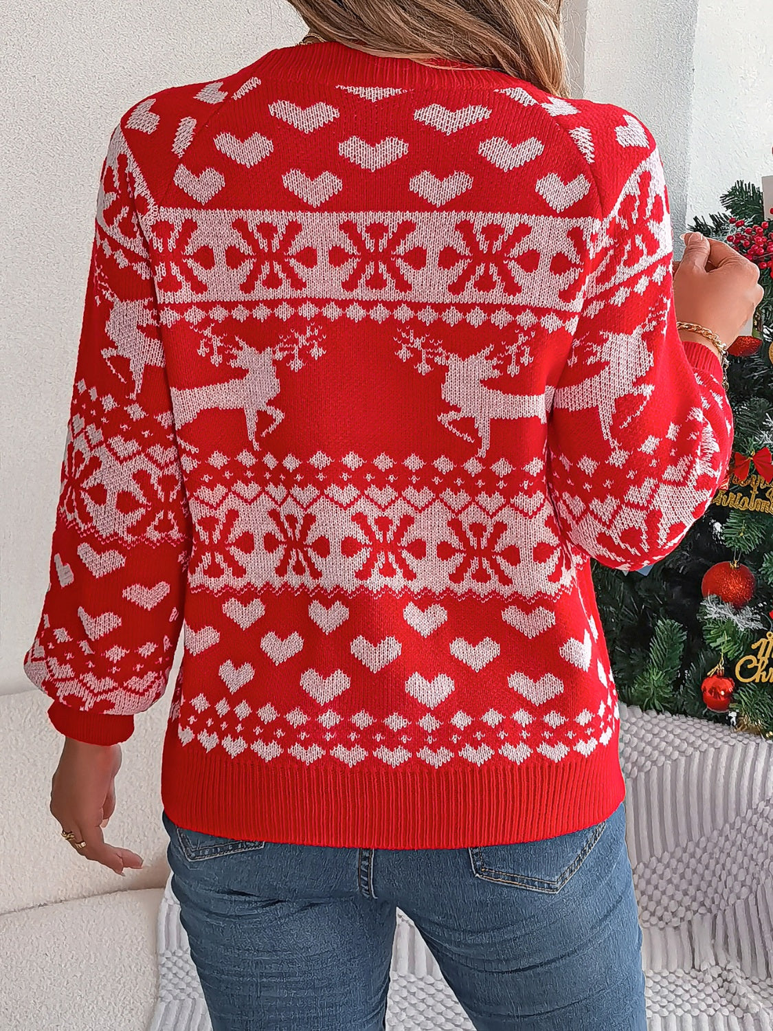 Christmas Element Round Neck Long Sleeve Sweater NicholesGifts