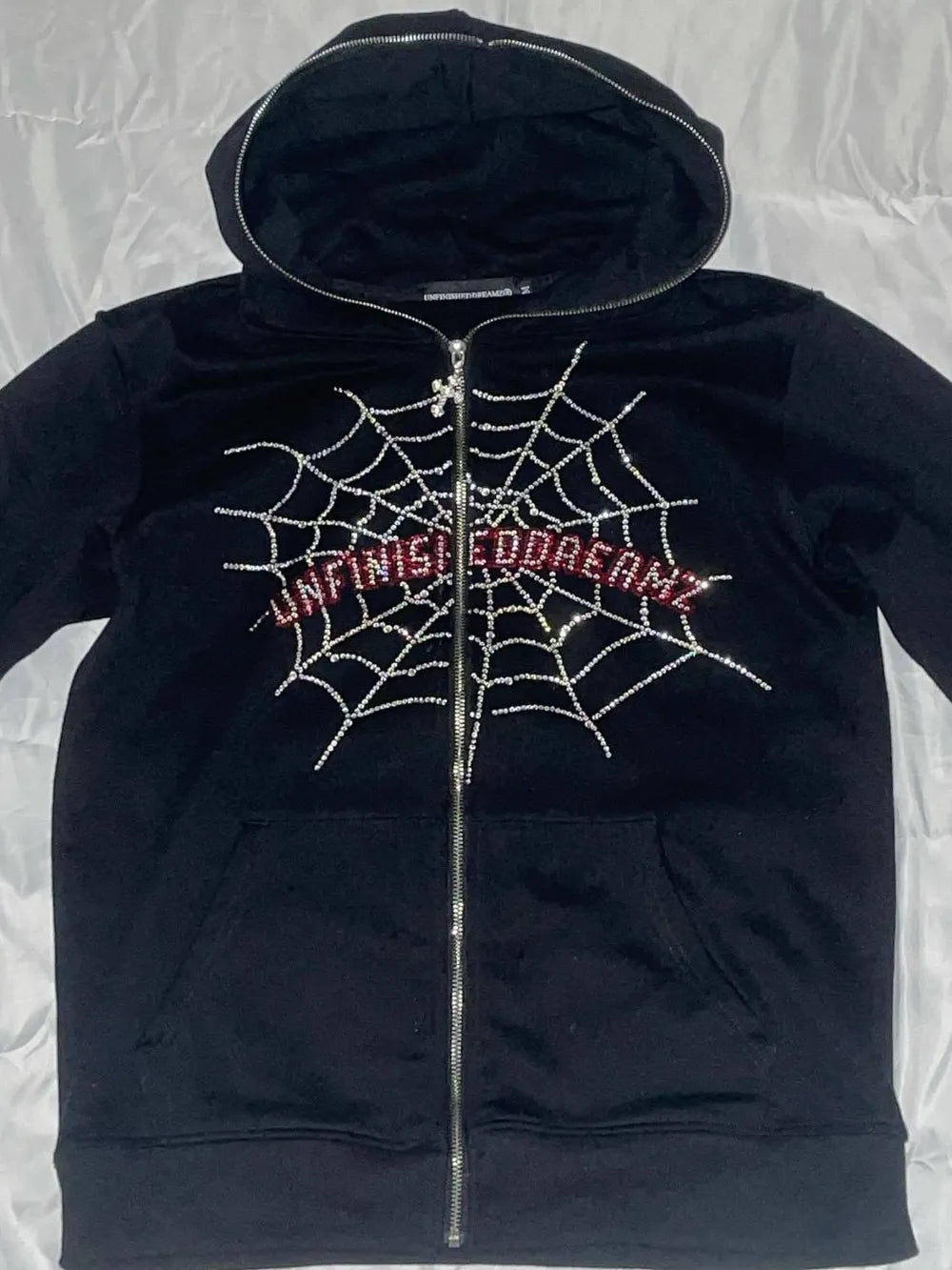 Men's Spider Web Rhinestones Zip-Up Hoodie NicholesGifts