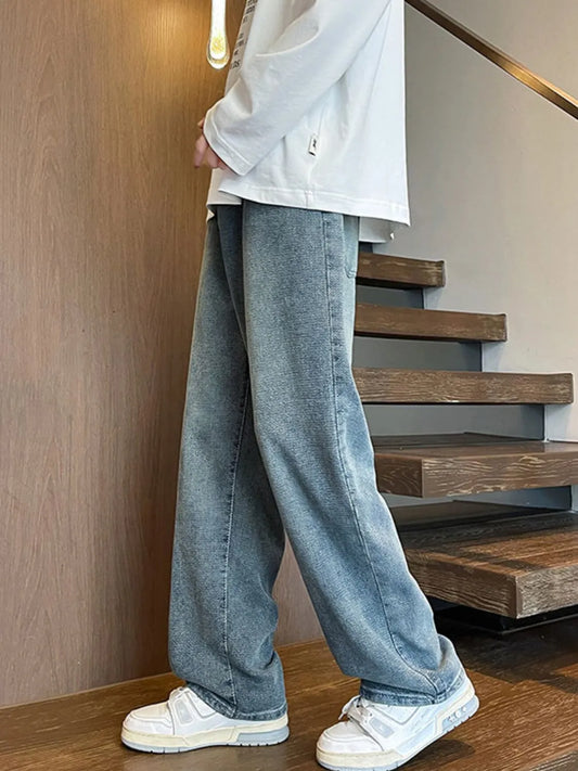 Men's Full Size Relaxed Fit Wash Wide Leg Jeans Plus Size Trendsi