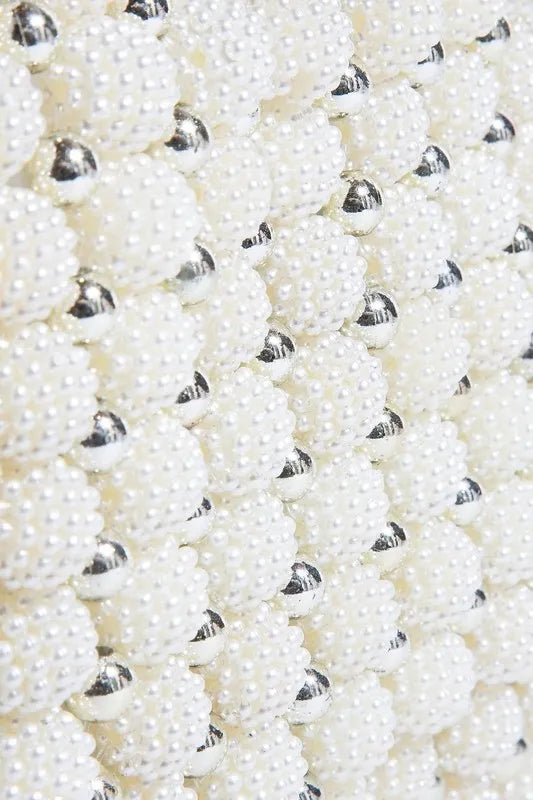 Fame Metallic and Pearl Cluster Beaded Handbag Trendsi