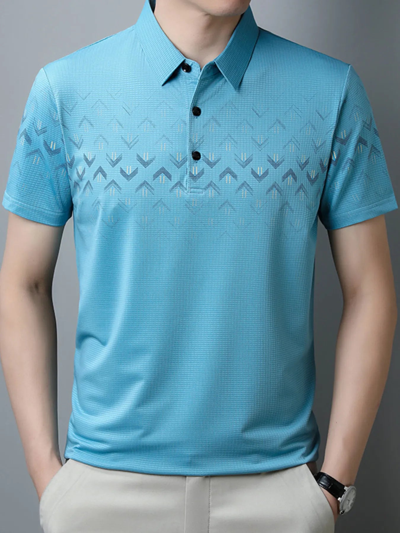 Men's Plus Size Gradient Pattern Business Casual Polo Shirt