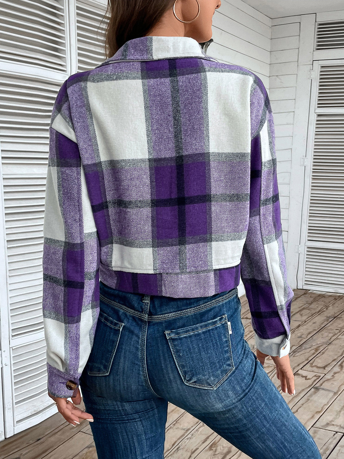 Perfee Plaid Button Up Drop Shoulder Cropped Jacket NicholesGifts