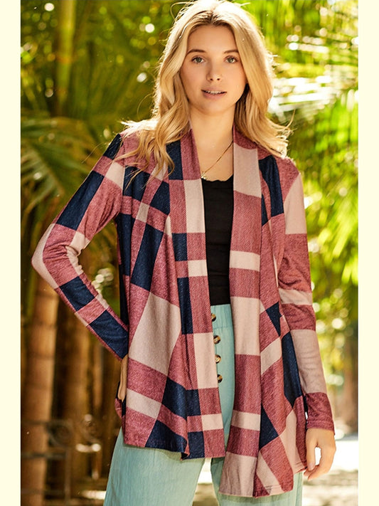 NicholesGifts Women Plaid Open Front Cardigan
