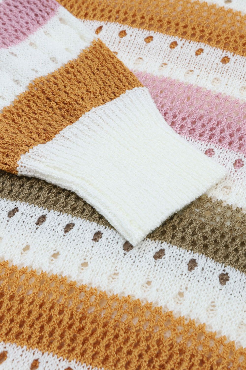 Women Striped Round Neck Hollowed Sweater