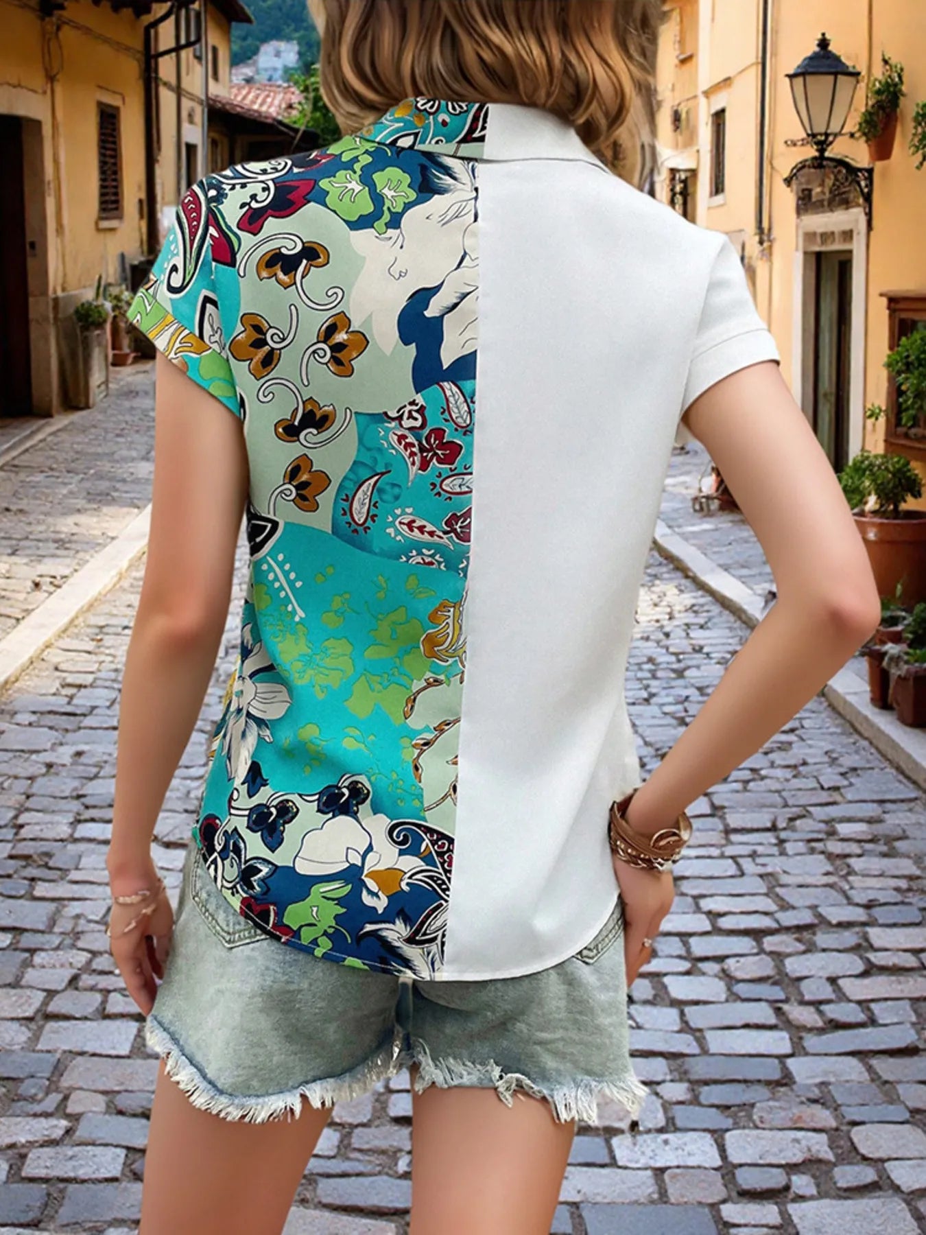 Printed Short Sleeve Button-Up Shirt