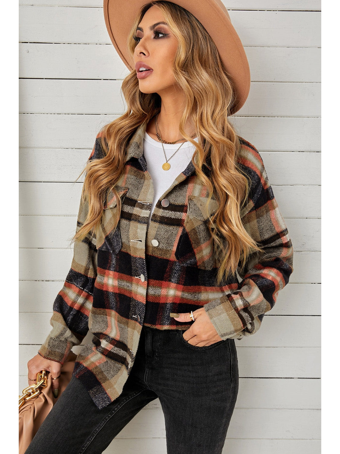 Plaid Pocketed Button Down Shacket NicholesGifts