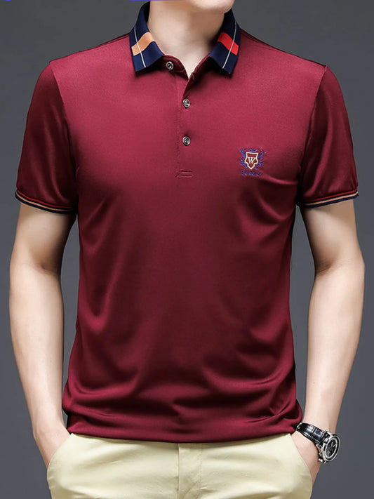 Men's Plus Size Short Sleeve Contrast Collar Polo Shirt NicholesGifts
