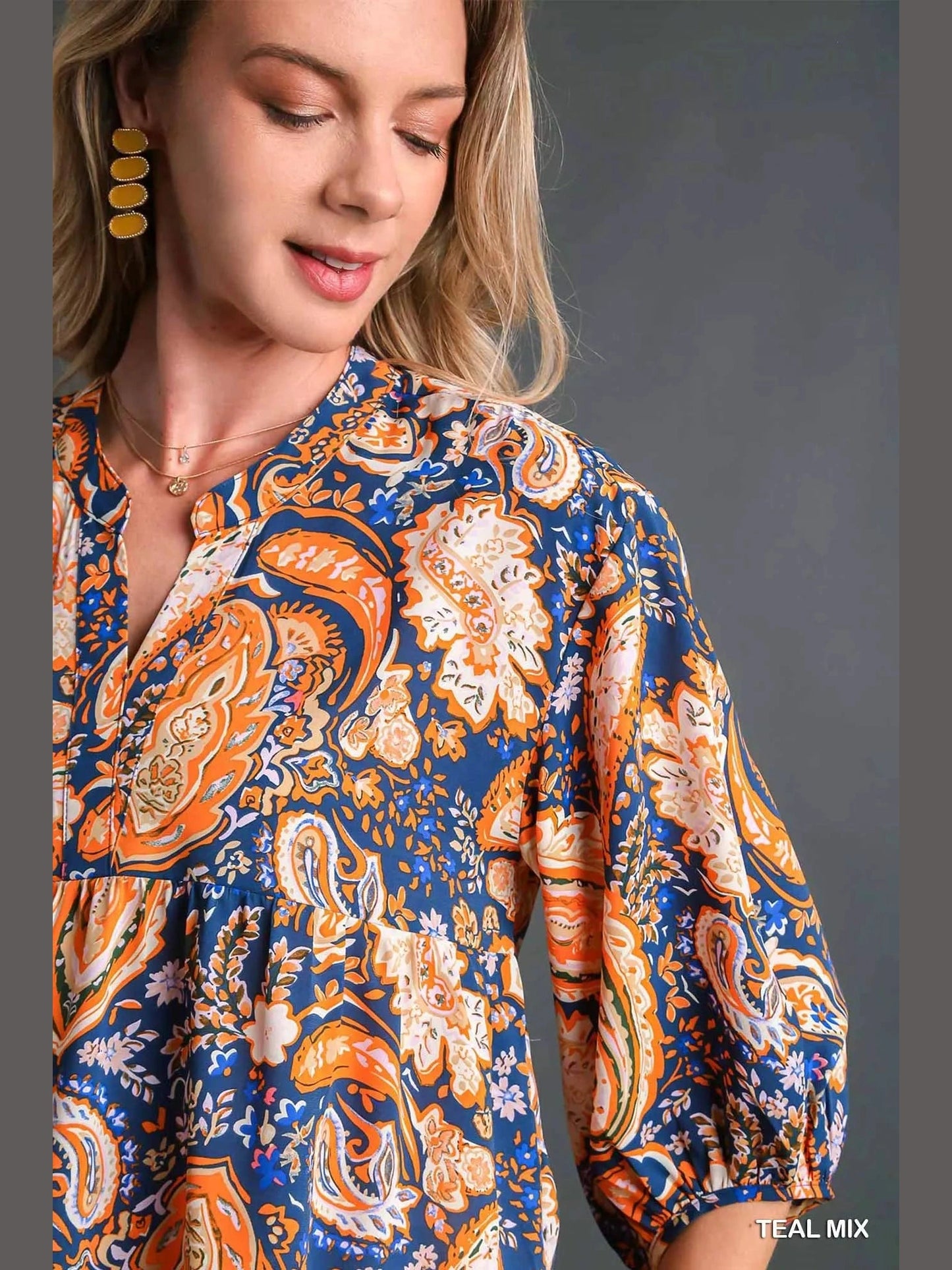 Women Umgee Mix Paisley Boho Tunic Blouse nicholesgifts