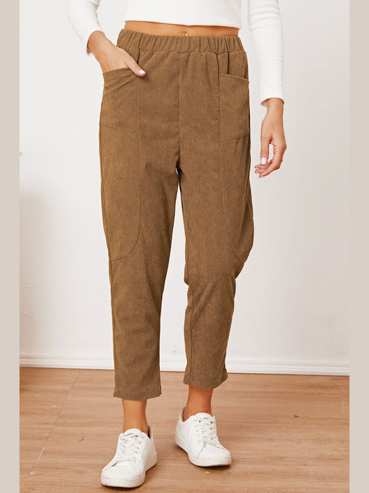 Women Pocketed Elastic Waist Pants NicholesGifts