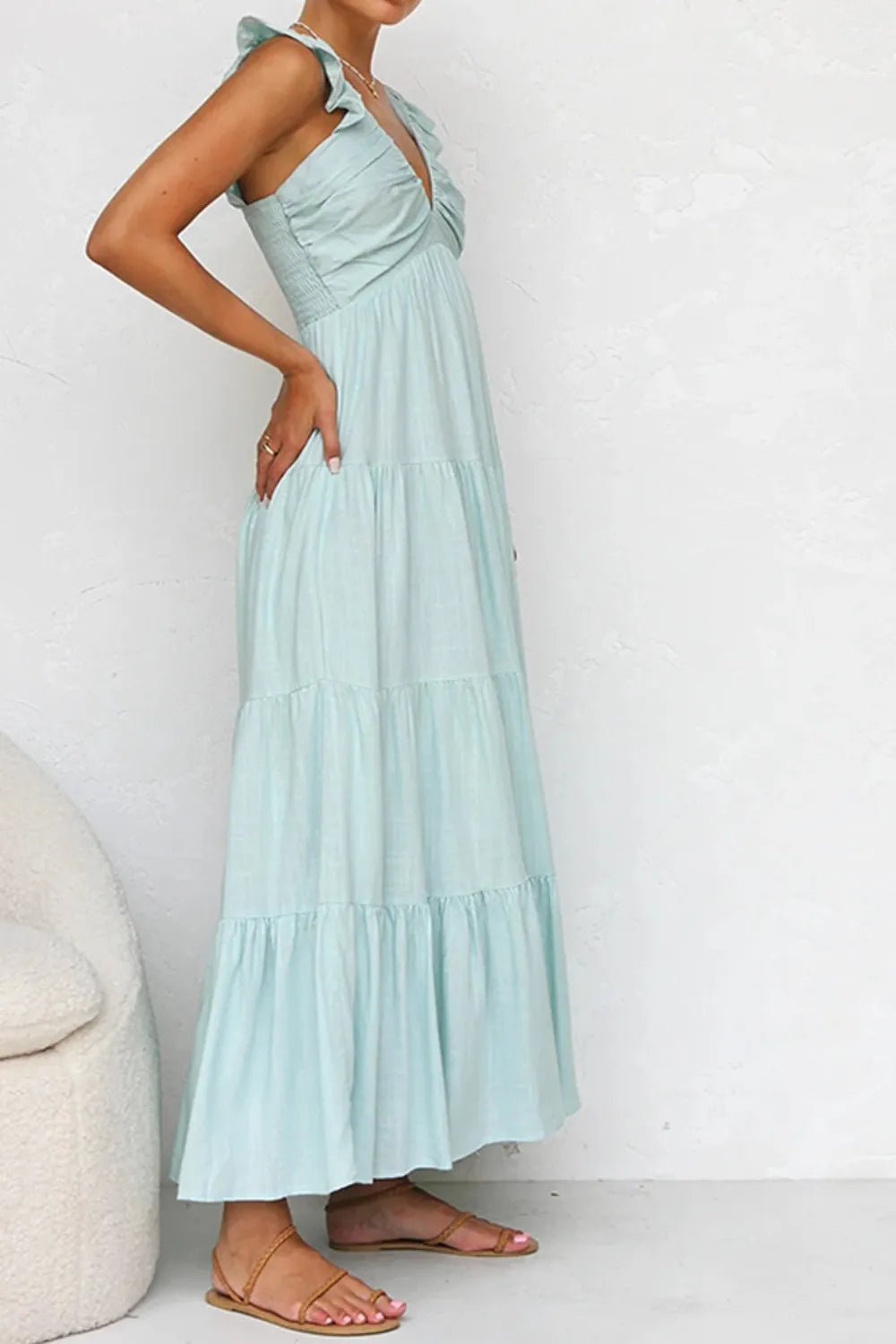 Ruffled V-Neck Tiered Dress NicholesGifts