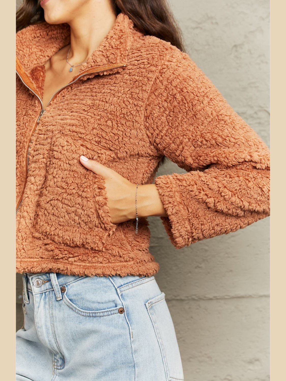 Zip-Up Collared Teddy Jacket nicholesgifts