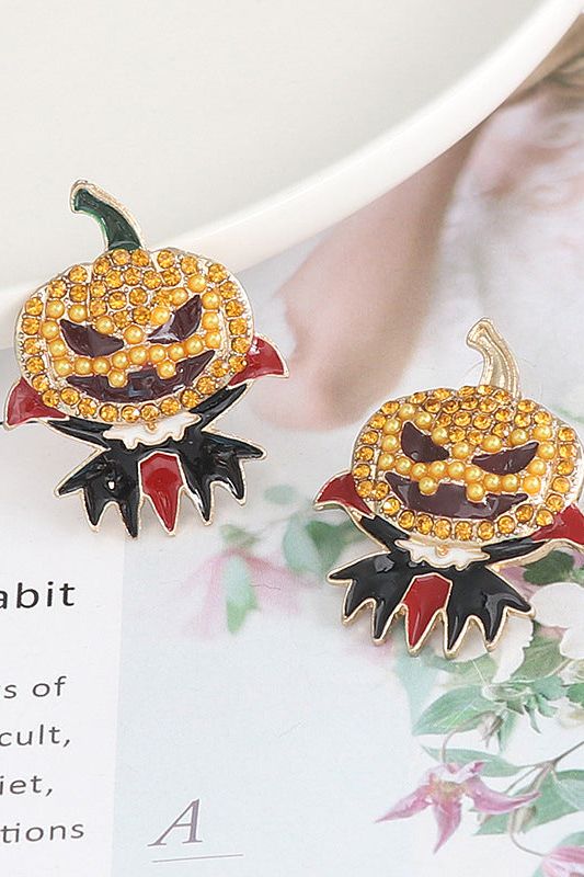 Women Demon Pumpkin Rhinestone Alloy Earrings NicholesGifts