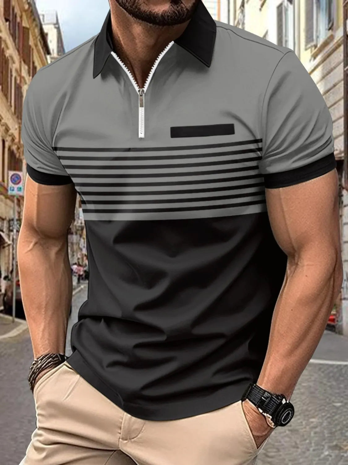 Men's Full Size Collared Neck Contrast Polo Short Sleeve Shirt