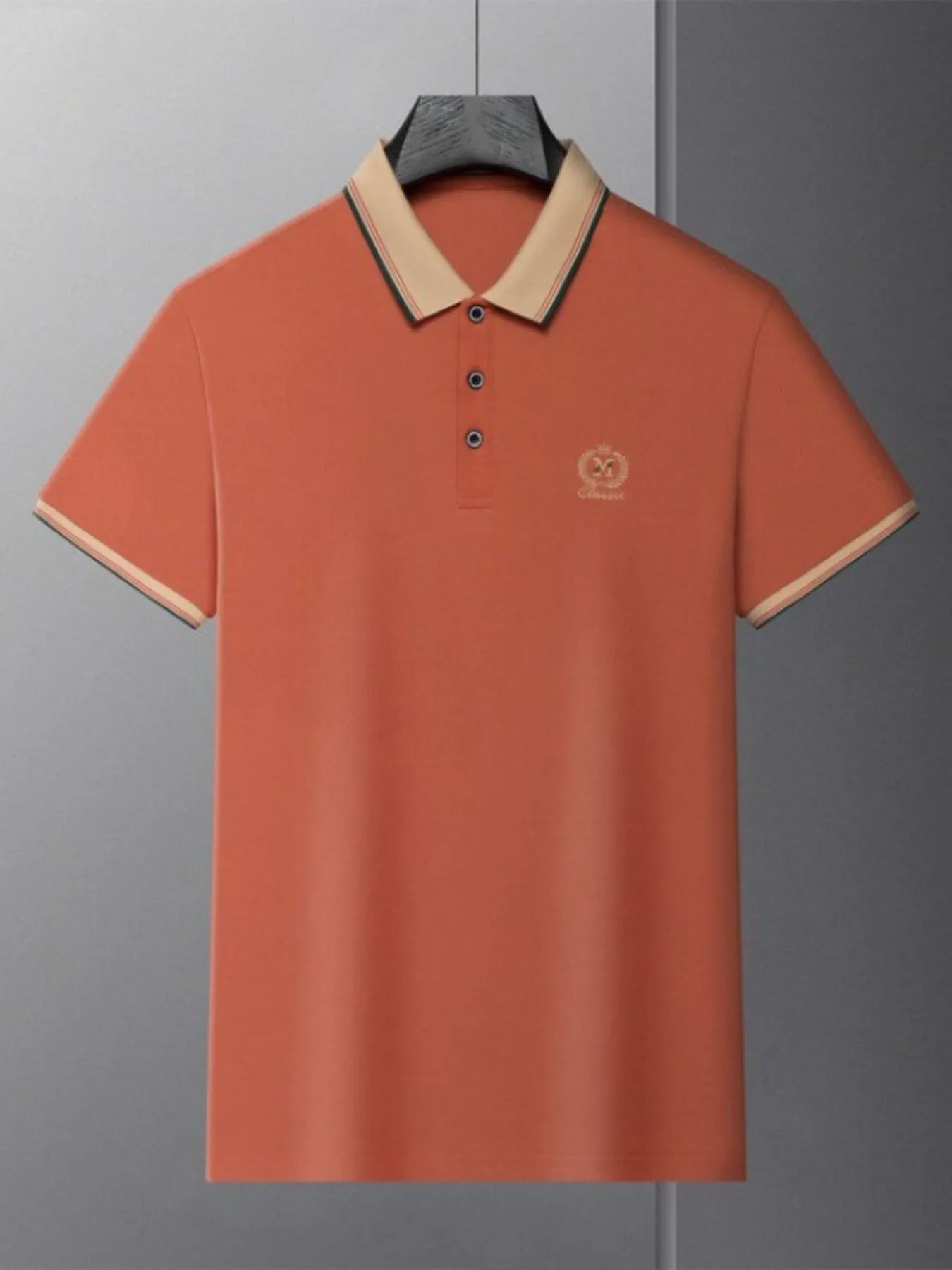 Men's Plus Size Contrast Collar Polo with Embroidered Logo Trendsi