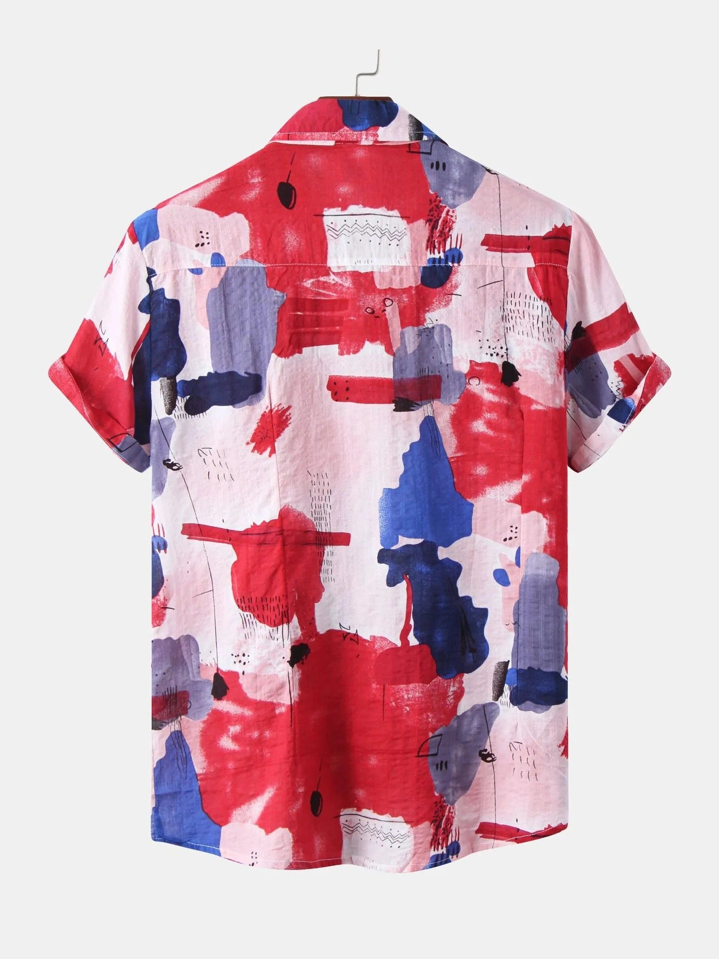 Men's Plus Size Abstract Print Short Sleeve Button-Up Shirt NicholesGifts