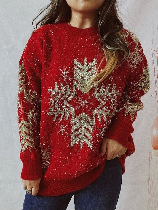 Snowflake Pattern Long Sleeve Sweater NicholesGifts